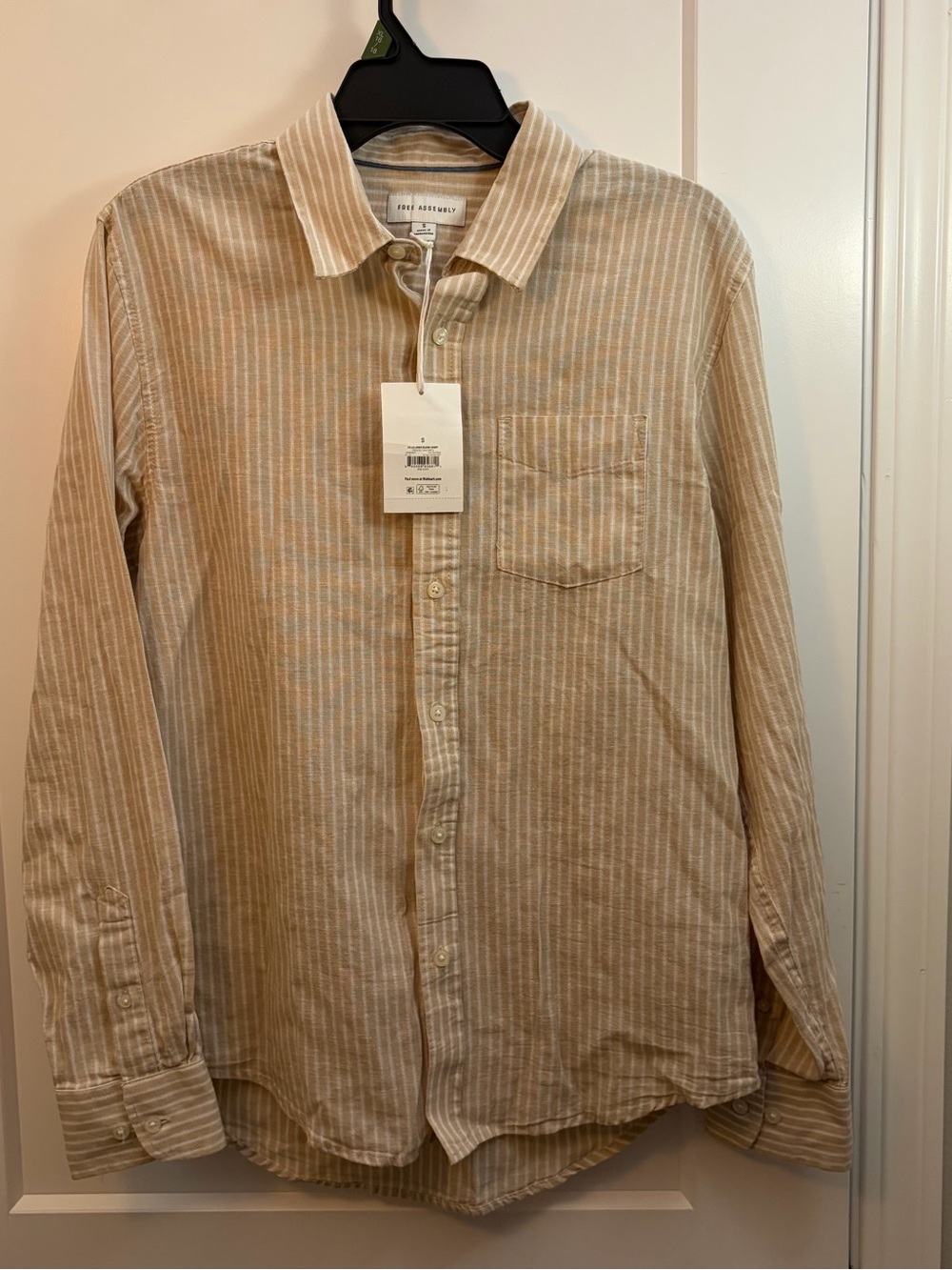 Small Slim Fit Beige Stripe Men's Button-Up Shirt -